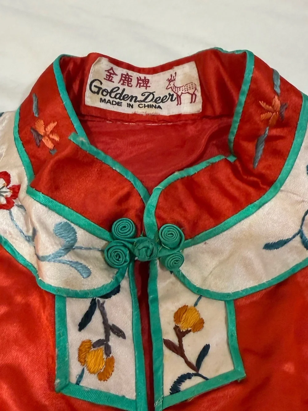 Vintage Embroidered Red Chinese Silk Robe/Jacket 8/10 Kids Small